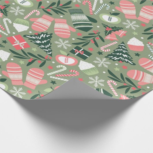 Ditsy Christmas, Sage Cadeaupapier (Hoek)