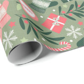Ditsy Christmas, Sage Cadeaupapier (Rol Hoek)