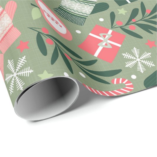 Ditsy Christmas, Sage Cadeaupapier (Rol Hoek)