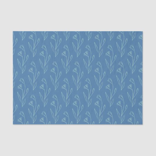 Ditsy Dainty Boho Floral Line Art Tekenen in blauw Tissuepapier (Voorkant)