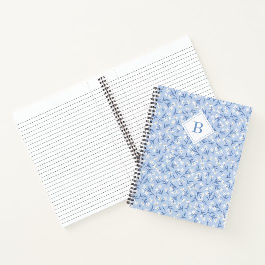 Ditsy Daisy Floral Monogram Periwinkle Blauw Notitieboek (Binnen)