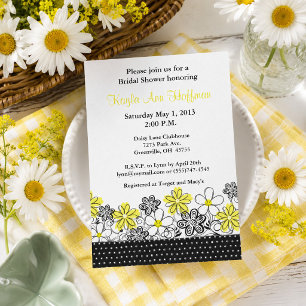 Ditsy Daisy Geel en Zwart Bloemendesign Bruidsdouc Kaart