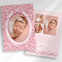 Ditsy Doodle Floral Bow Photo Birth Announcement Aankondiging