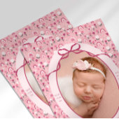 Ditsy Doodle Floral Bow Photo Birth Announcement Aankondiging