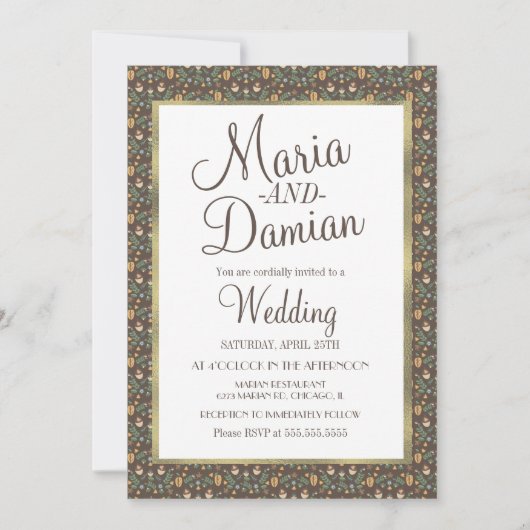 Ditsy Fall Leaves Greenery Pattern Wedding Kaart (Voorkant)