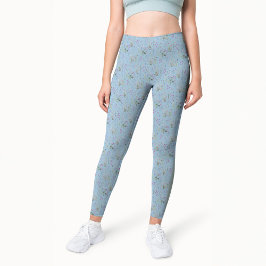  Ditsy FLoral Blue Pattern Waterverf Leggings