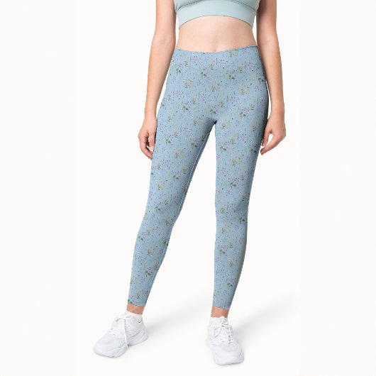  Ditsy FLoral Blue Pattern Waterverf Leggings