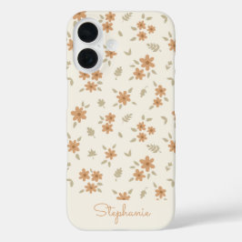 Ditsy Floral Boho Wildflower Neutral Beige Name iPhone 16 Hoesje