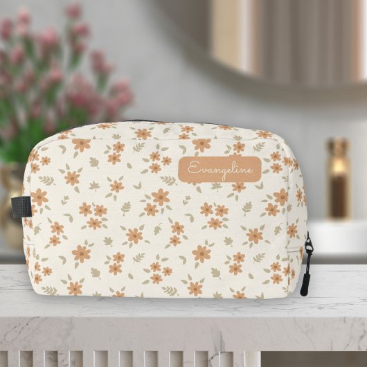 Ditsy Floral Boho Wildflower Neutral Name Beige Toilettasje