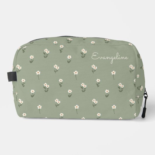 Ditsy Floral Boho Wildflower Sage Green Name Toilettasje (Voorkant)