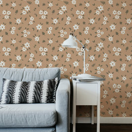Ditsy Floral Cottagecore Boho Wildflower Tan Brown Behang