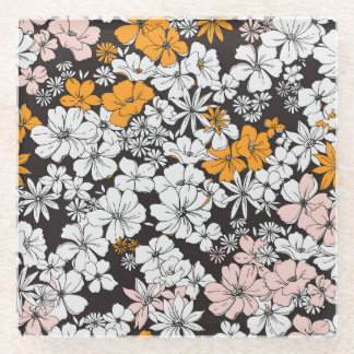 Ditsy Floral: kleurrijke donkere achtergrond. Glazen Onderzetter