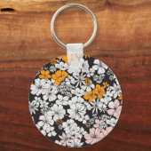Ditsy Floral: kleurrijke donkere achtergrond. Sleutelhanger (Achterkant)
