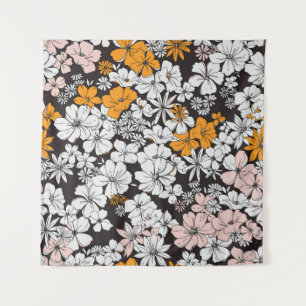 Ditsy Floral: kleurrijke donkere achtergrond. Wandkleed