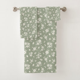 Ditsy Floral Muted Neutral Cottagecore Sage Green Bad Handdoek
