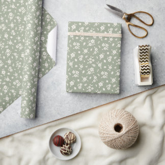 Ditsy Floral Muted Neutral Cottagecore Sage Green Cadeaupapier