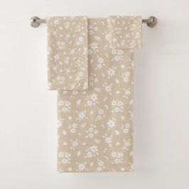Ditsy Floral Muted Neutral Soft Pale Tan Taupe Bad Handdoek