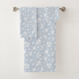 Ditsy Floral Pattern Coastal Cottagecore Pale Blue Bad Handdoek