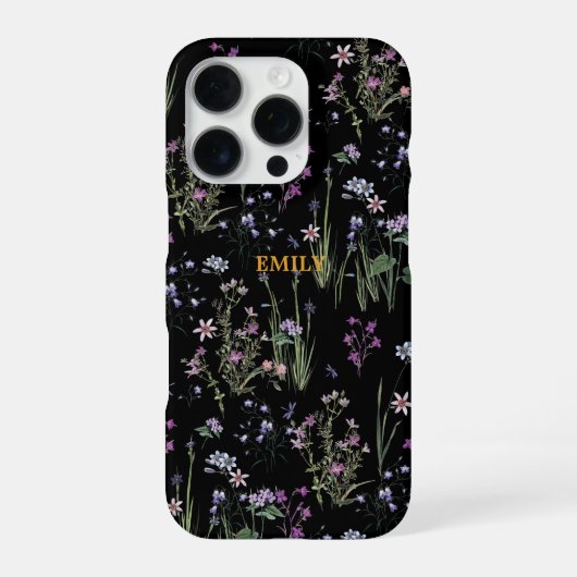 Ditsy Floral Pattern Zwart Violet iPhone Hoesje (Achterkant)