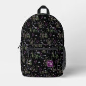  Ditsy FLoral Pattern Zwart Violet Monogram Bedrukte Rugzak (Voorkant)