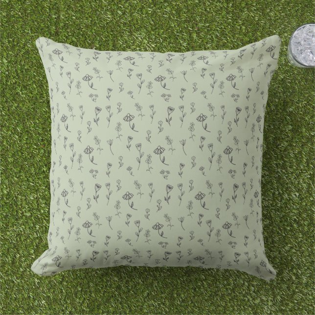 Ditsy Floral Sage Green Buitenkussen (Gras)