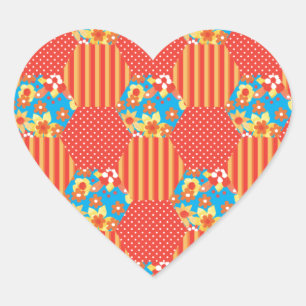 Ditsy Floral, Stripes, Polka Dots Patchwork Hart Sticker