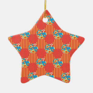 Ditsy Floral, Stripes, Polka Dots Patchwork Keramisch Ornament