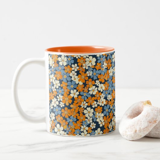 Ditsy Flowers Pattern Tweekleurige Koffiemok (Met donut)