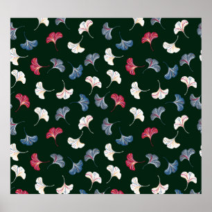 Ditsy Ginkgo: Donkere herfst naadloos. Poster