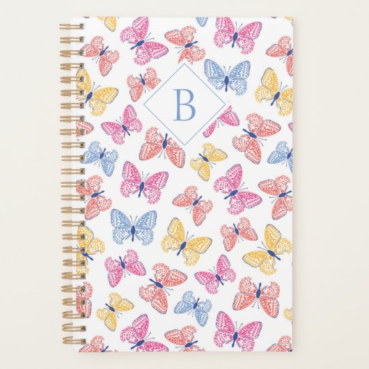 Ditsy Kleurrijke Regenboog Vlinders Monogram Planner (Voorkant)