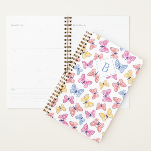 Ditsy Kleurrijke Regenboog Vlinders Monogram Planner (Display)