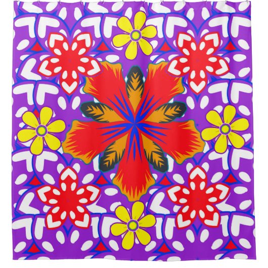 Ditsy leuke florale naadloze patronen in wit, rood douchegordijn (Voorkant)