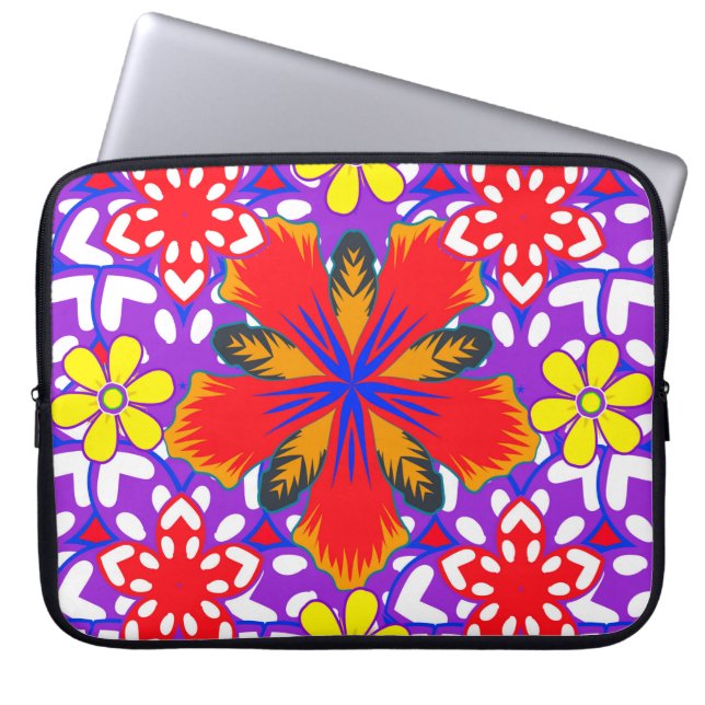 Ditsy leuke florale naadloze patronen in wit, rood laptop sleeve (Voorkant)