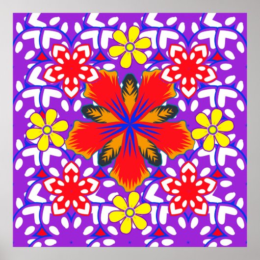 Ditsy leuke florale naadloze patronen in wit, rood poster (Voorkant)