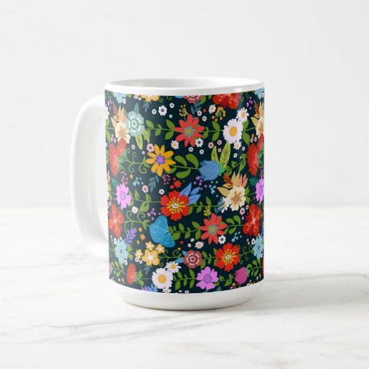 Ditsy naadloze bloemen Patroon-13554 Koffiemok (Voorkant links)