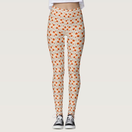 Ditsy Oranje Bloemen Leggings (Voorkant)