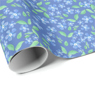 Ditsy Periwinkle Blue Green Floral Pattern Cadeaupapier