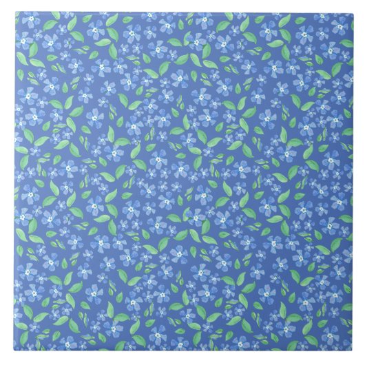  Ditsy Periwinkle Blue Green Floral Pattern Tegeltje (Voorkant)