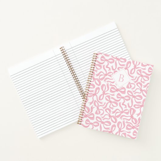 Ditsy Preppy Pink Bow-monogram Notitieboek (Binnen)