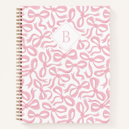 Ditsy Preppy Pink Bow-monogram Notitieboek (Voorkant)