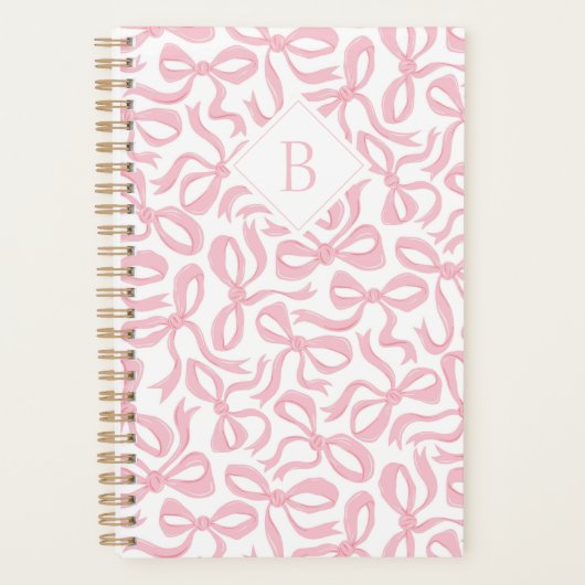 Ditsy Preppy Pink Bow-monogram Planner (Voorkant)