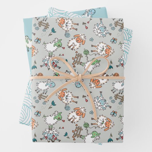 Ditsy Sheep Wrapping Paper Set van 3 (In situ)