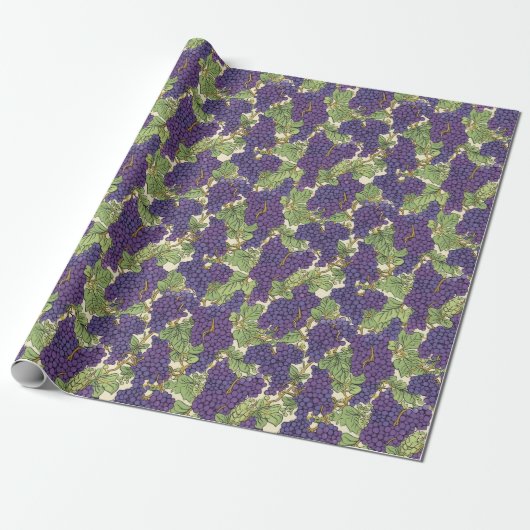 Ditsy stijl fruitprint - druiven cadeaupapier (Uitgerold)