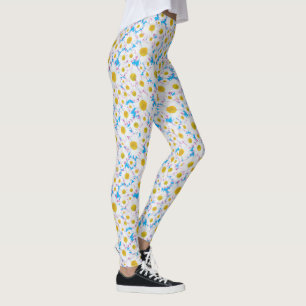 Ditsy White Daisies Pattern op Blue om aan te pass Leggings