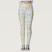 Ditsy White Daisies Pattern op Blue om aan te pass Leggings (Voorkant)