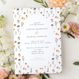 Ditsy zonnebloemen & wilde bloemen herfst bruiloft kaart