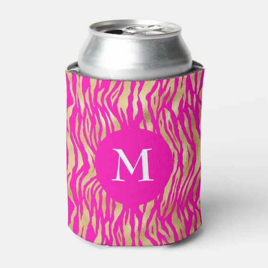 Ditte Roze Gouden Dierprint Monogram Glam Chic Kra Blikjeskoeler (Blikje Voorkant)