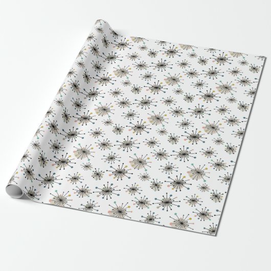 Ditzy Atomic Starburst Retro Mid Century Modern Cadeaupapier (Uitgerold)