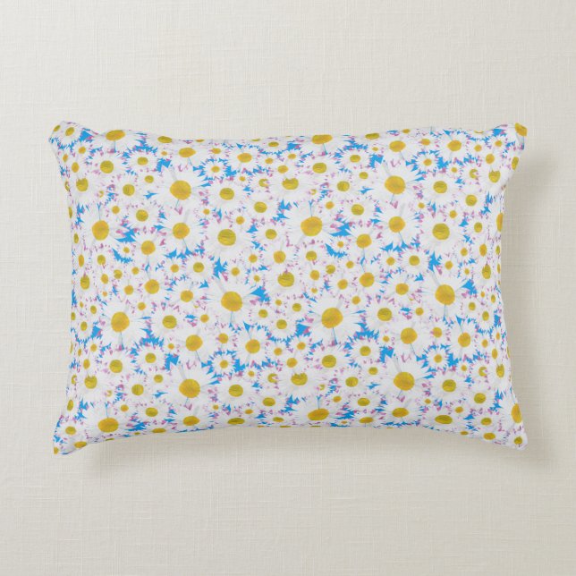 Ditzy Daisies on Blue Custom Accent Pillow Accent Kussen (Voorkant)