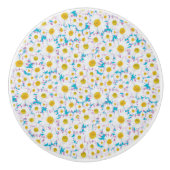 Ditzy Daisies on Blue Custom Ceramic Drawer Knob Keramische Knop (Voorkant)